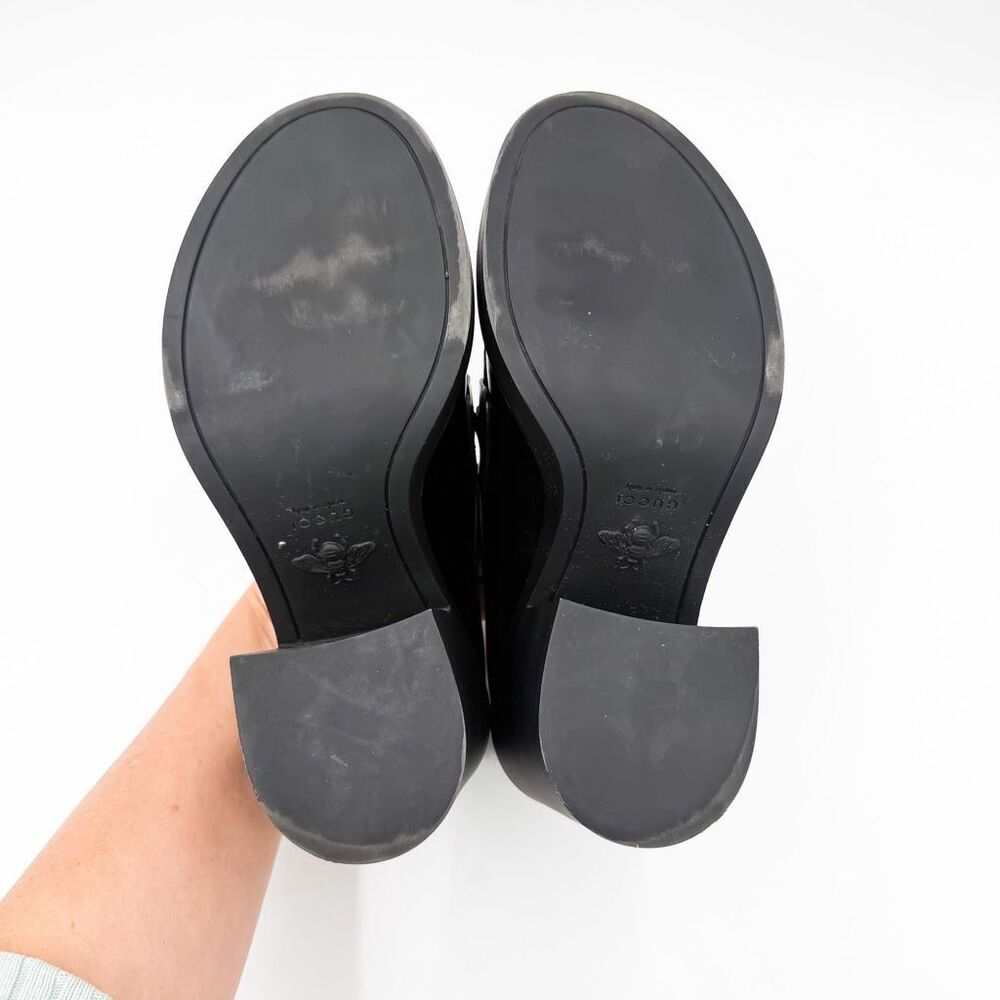 Gucci Platform Horsebit Loafers Black Leather Chunky Heel Pumps EU 38.5 US 8.5 - Picture 10 of 11